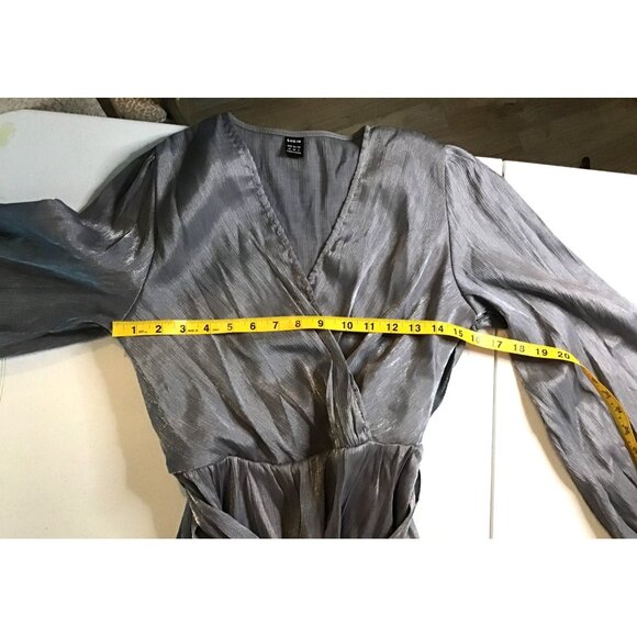 SHEIN - WOMENS SHIMMER SYLVER LONG SLEEVE V-NECK SIDE ZIPPER DRESS SIZE MEDIUM - Picture 7 of 10